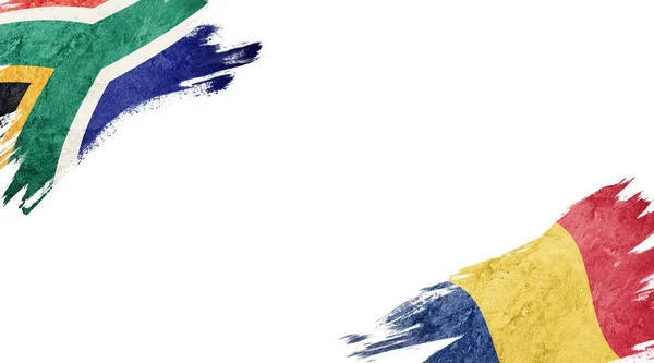 흰 바탕에는 남아프리카 공화국 과 루마니아의 국기 — 스톡 사진